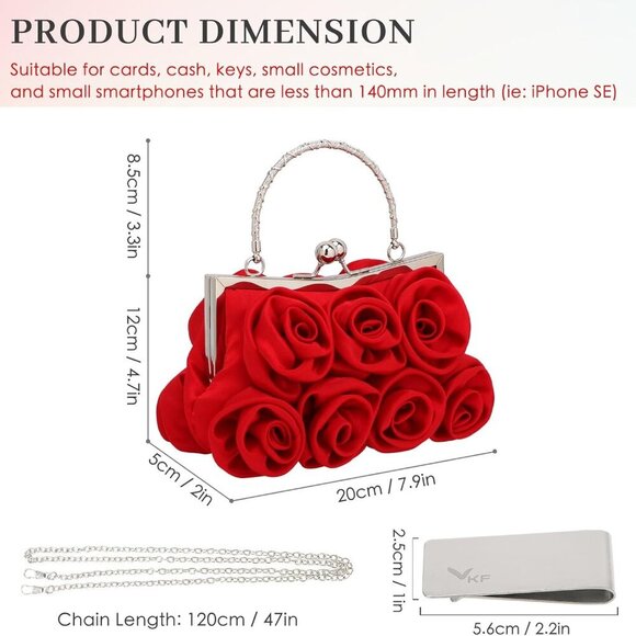 Stylish Red Satin Clutch with Detachable Strap - Perfect for Night Outs - Picture 2 of 7